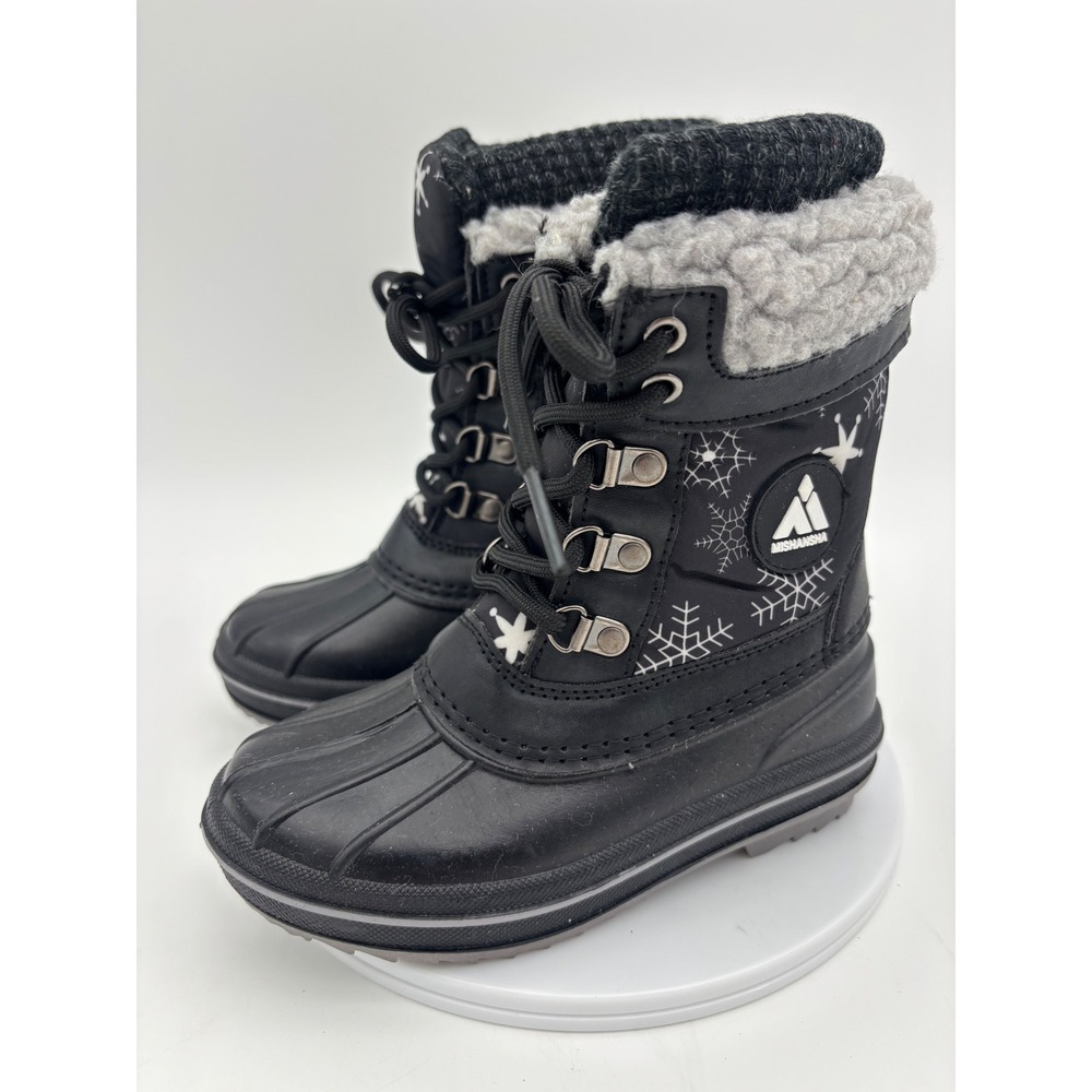 NEW Kids Snow Boots Black Faux Fur Lined Waterproof Winter Snow Shoe Toddler 10